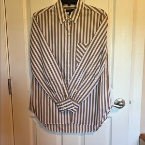 rag & bone Brown and White Striped Button Down Shirt
